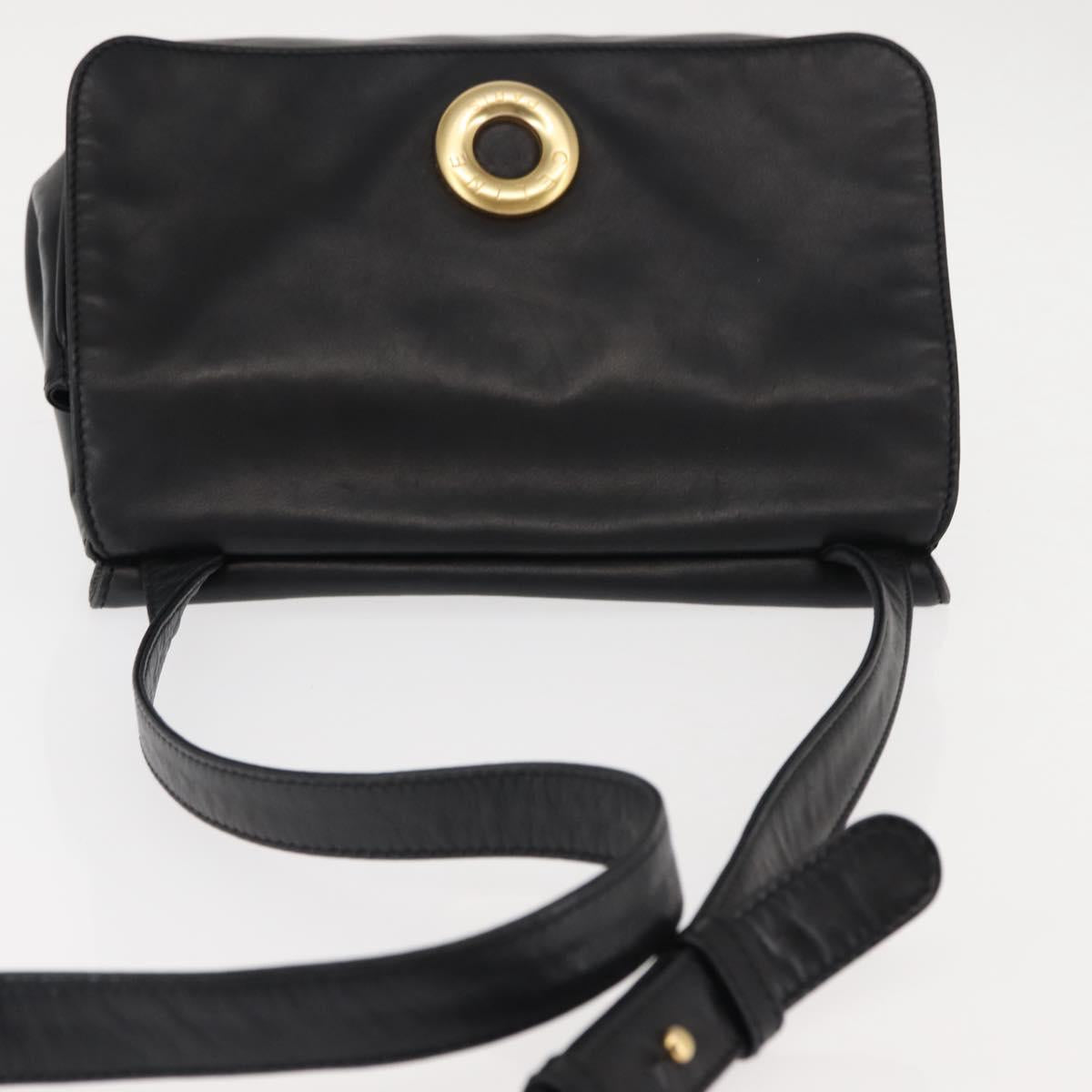 CELINE Hand Bag Leather Black Auth 145472