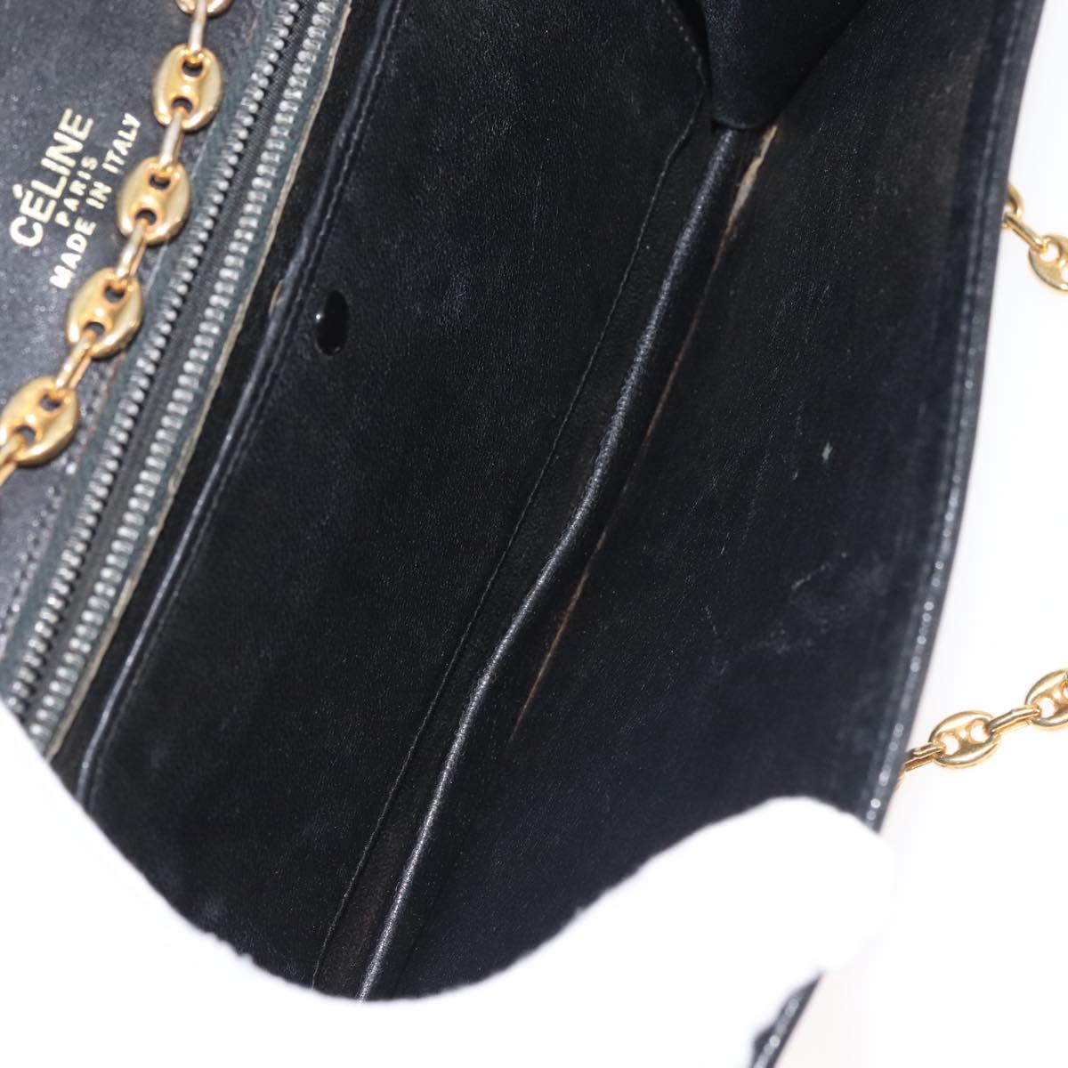 CELINE Chain Shoulder Bag Leather Black Gold Auth 145473