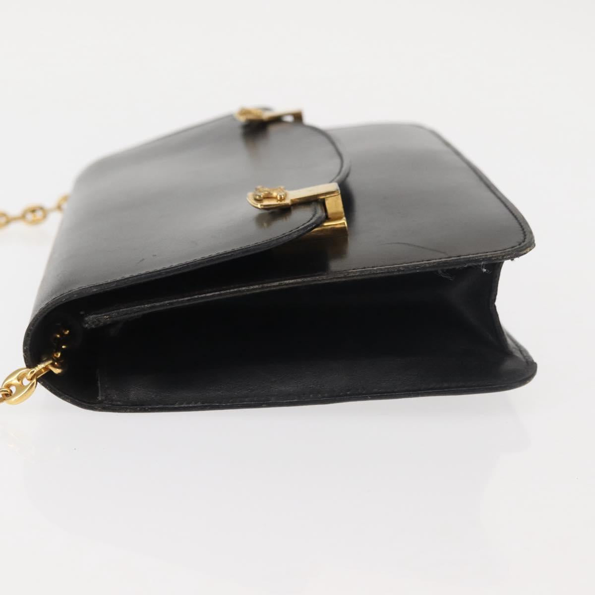 CELINE Chain Shoulder Bag Leather Black Gold Auth 145473