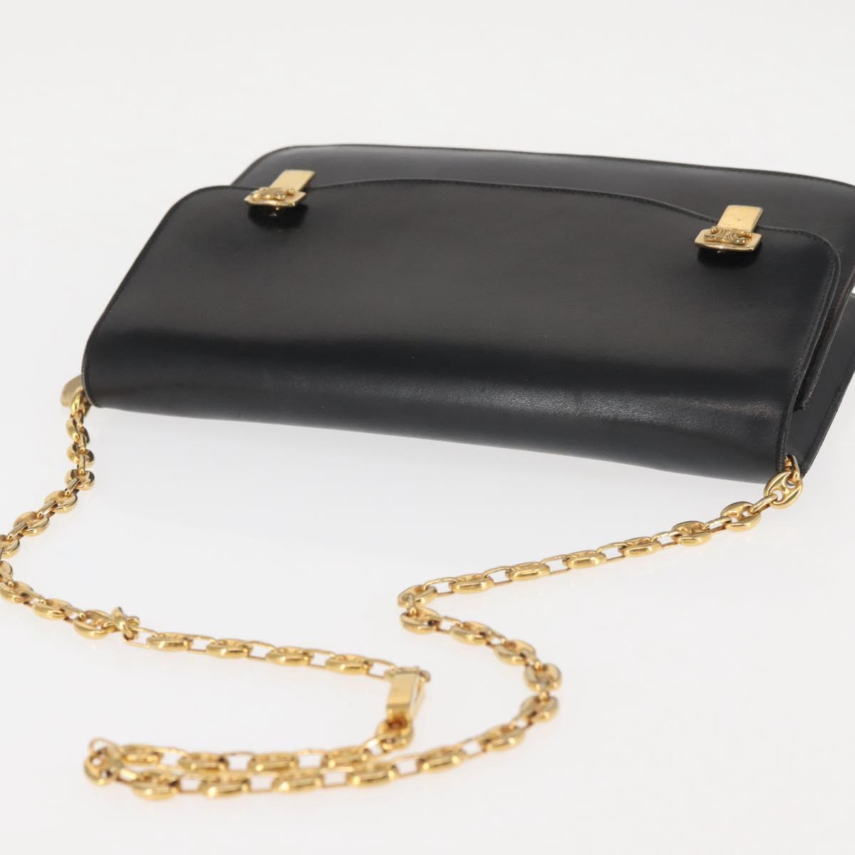 CELINE Chain Shoulder Bag Leather Black Gold Auth 145473