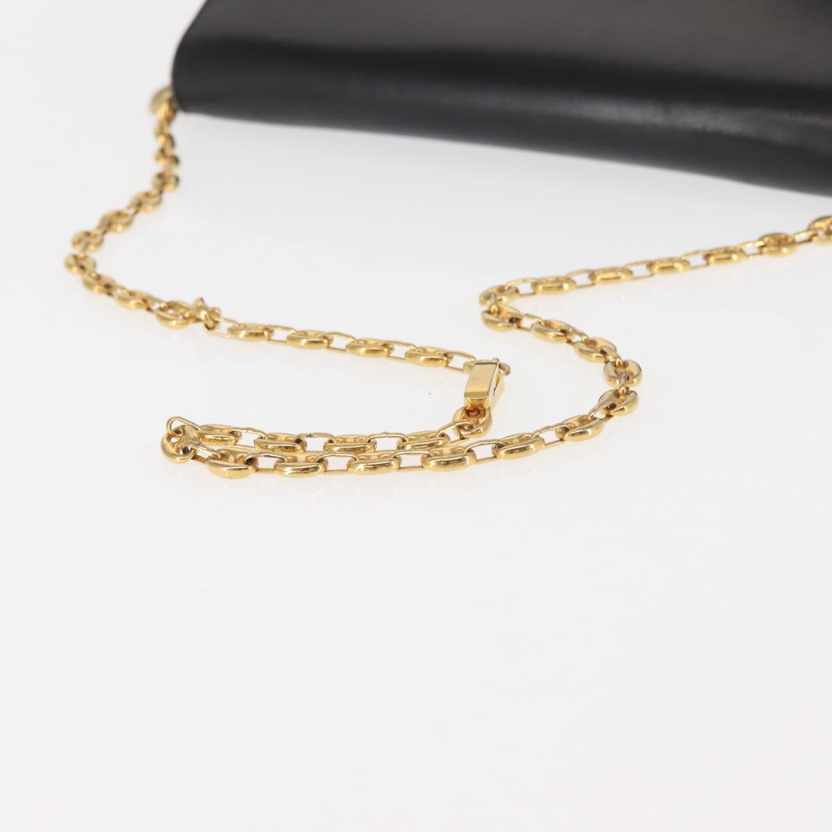 CELINE Chain Shoulder Bag Leather Black Gold Auth 145473