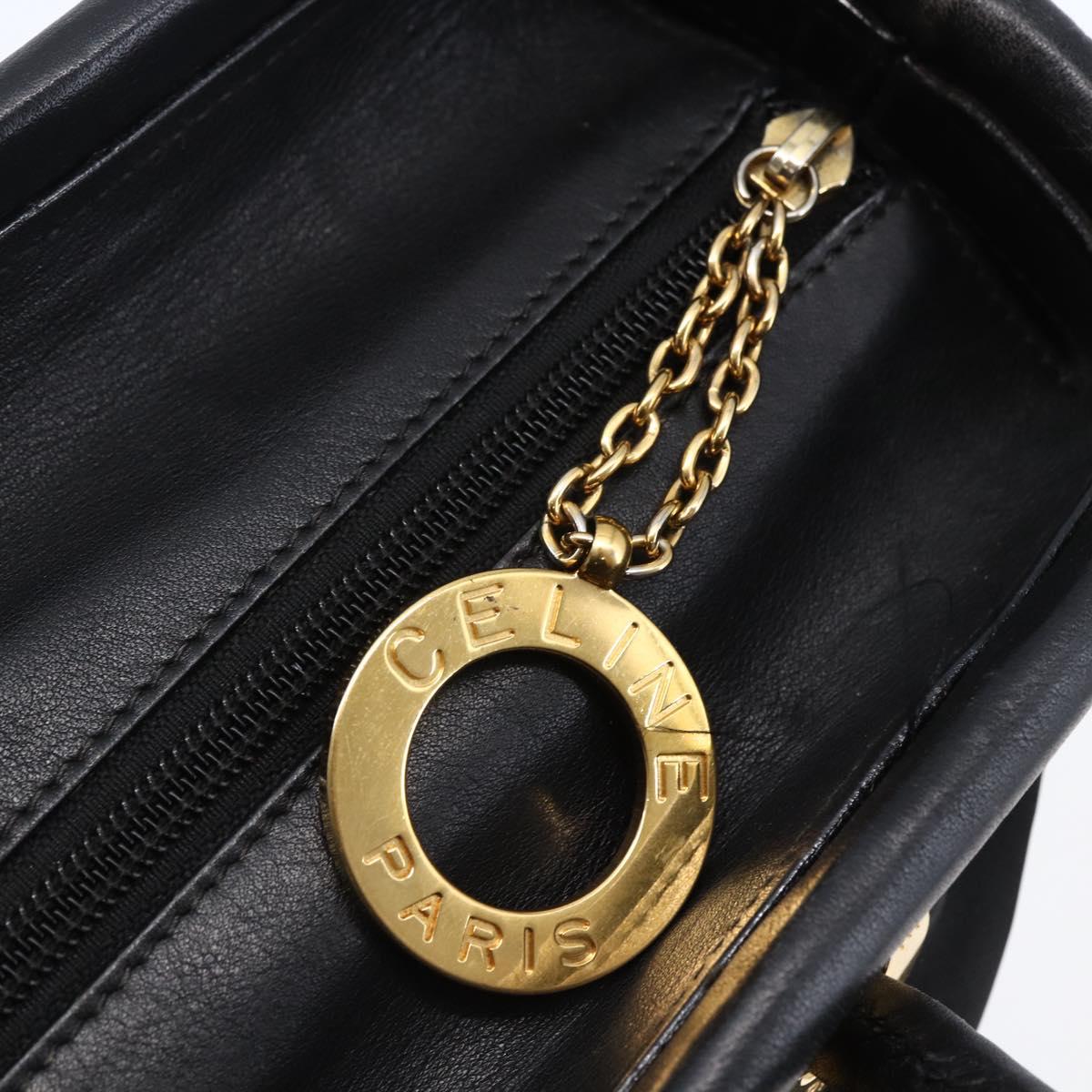 CELINE Tote Bag Nylon Leather Black Gold Auth 145474