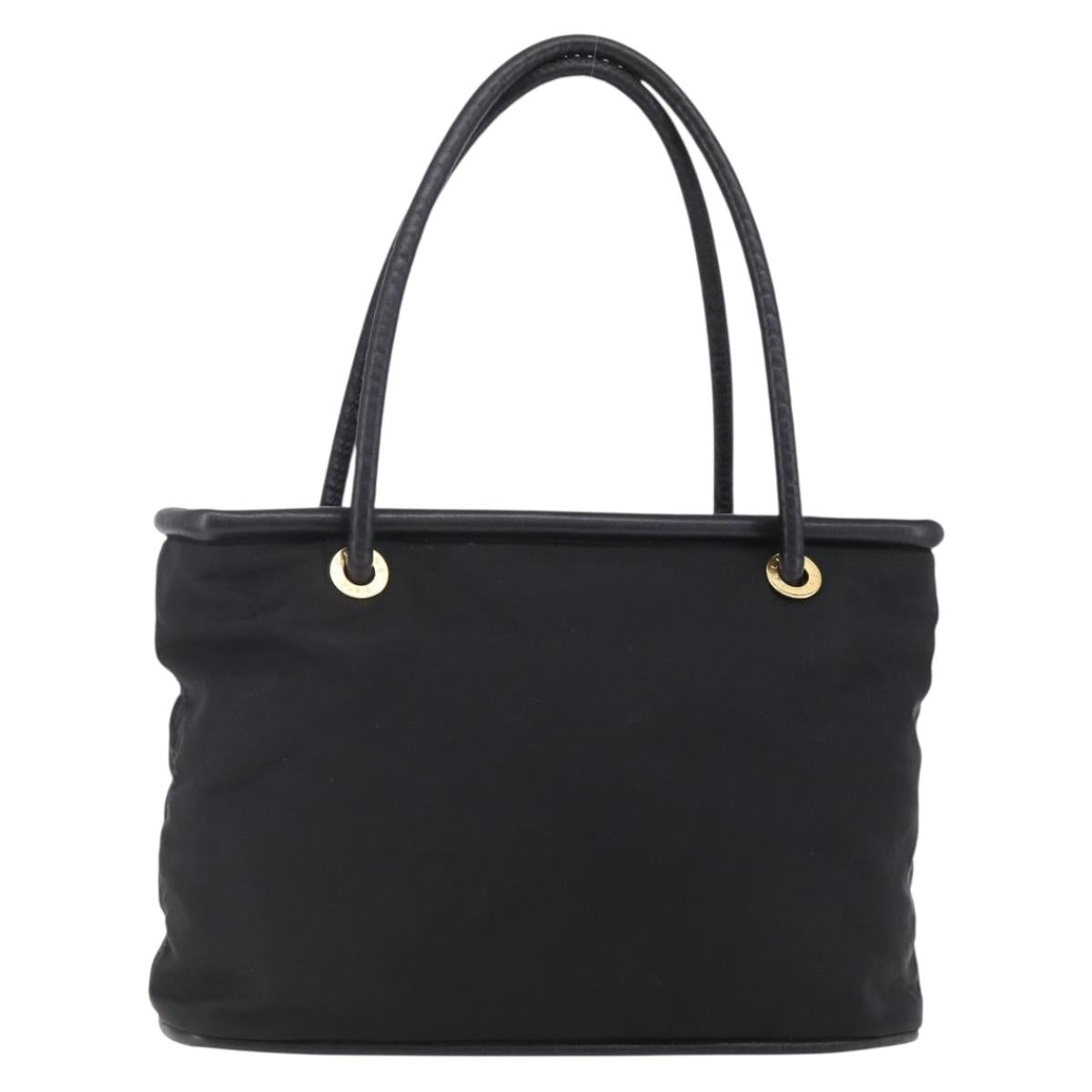 CELINE Tote Bag Nylon Leather Black Gold Auth 145474