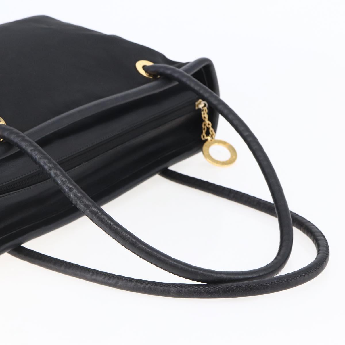 CELINE Tote Bag Nylon Leather Black Gold Auth 145474