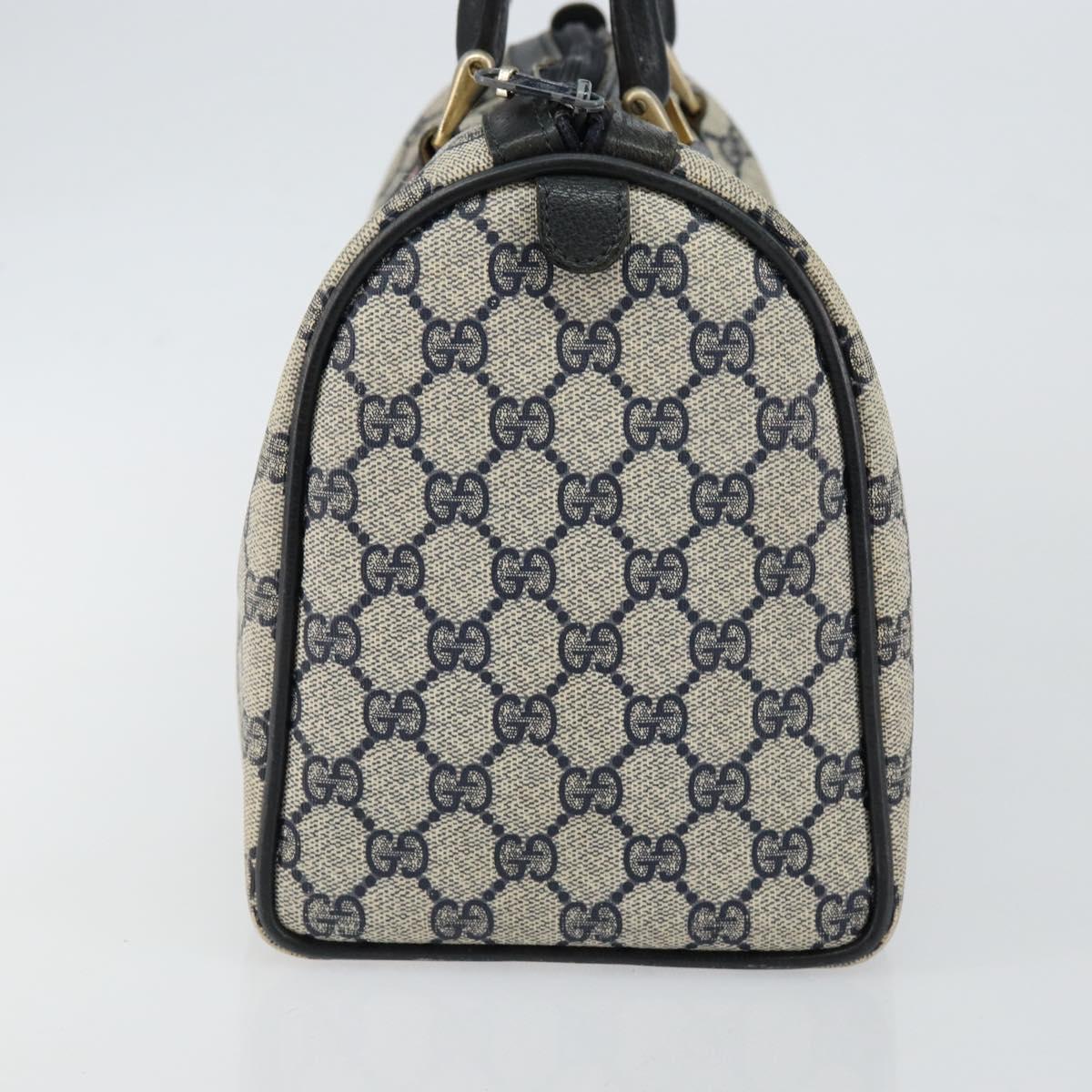 GUCCI GG Supreme Sherry Line Boston Bag PVC Navy Gold 24 012 3842 Auth 145476