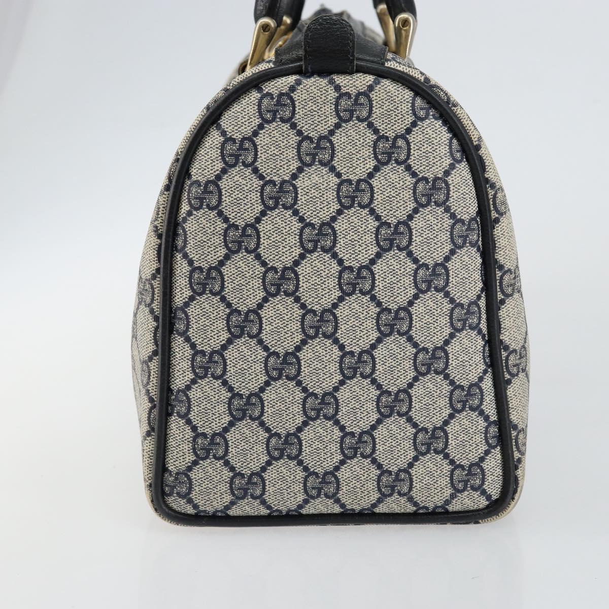 GUCCI GG Supreme Sherry Line Boston Bag PVC Navy Gold 24 012 3842 Auth 145476
