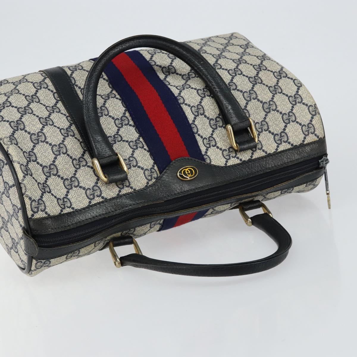 GUCCI GG Supreme Sherry Line Boston Bag PVC Navy Gold 24 012 3842 Auth 145476
