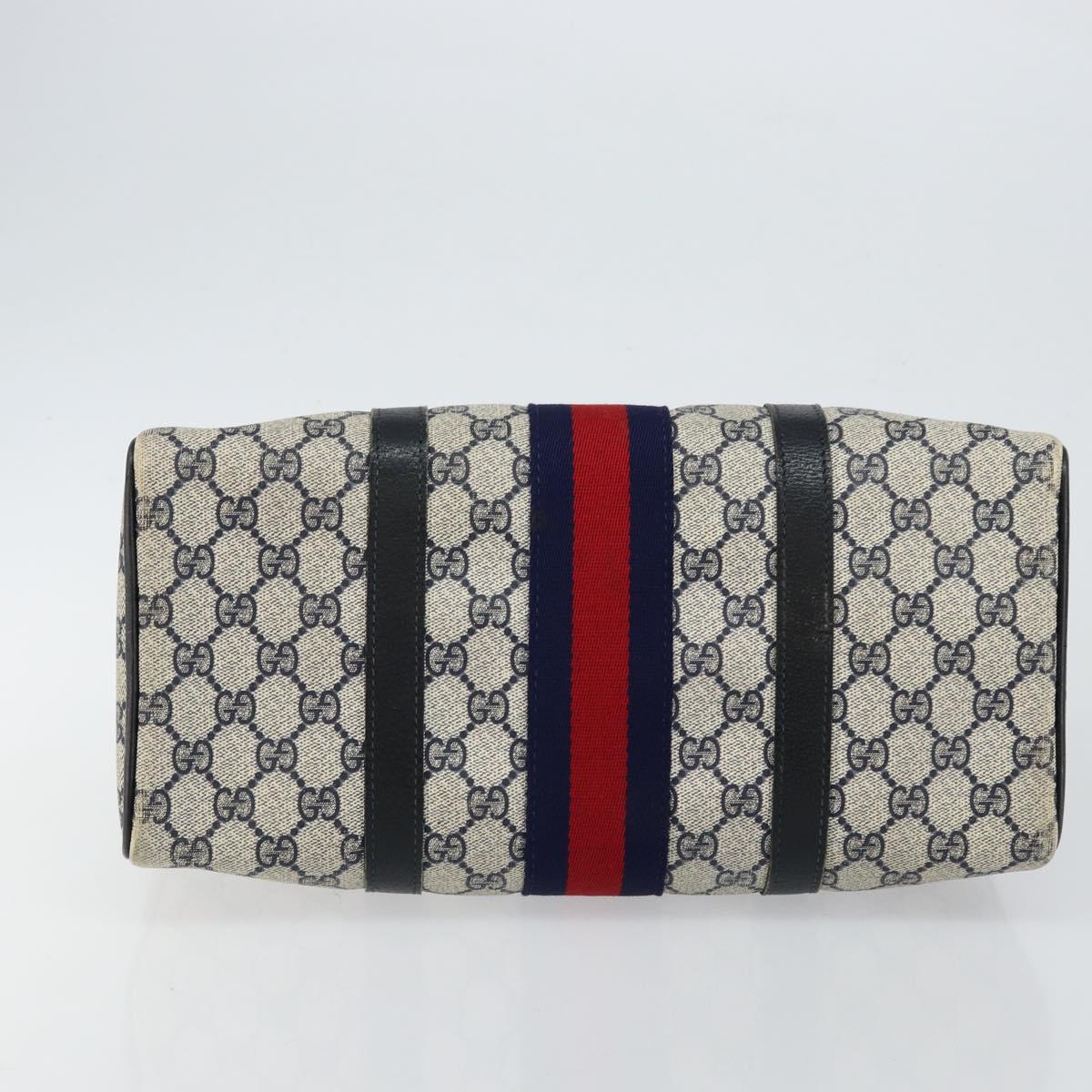 GUCCI GG Supreme Sherry Line Boston Bag PVC Navy Gold 24 012 3842 Auth 145476