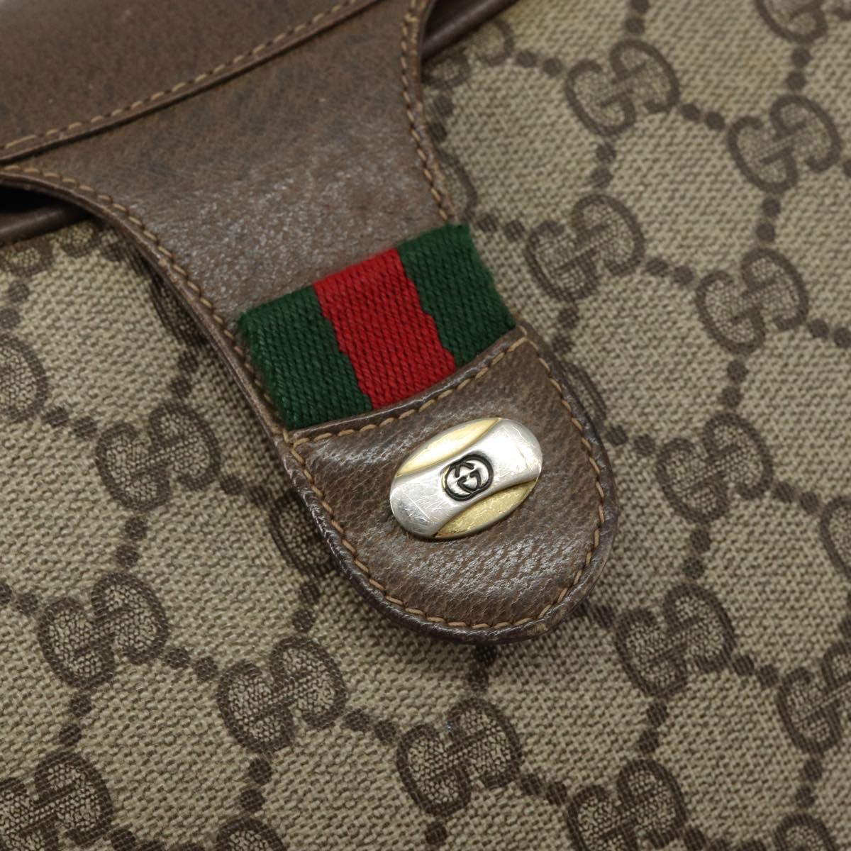 GUCCI GG Supreme Web Sherry Line Shoulder Bag PVC Leather Beige Red Auth 145477