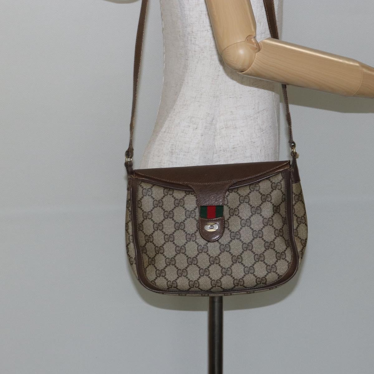 GUCCI GG Supreme Web Sherry Line Shoulder Bag PVC Leather Beige Red Auth 145477