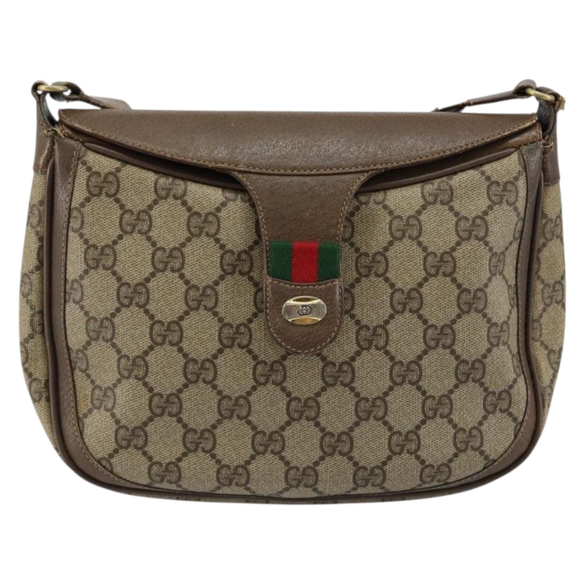 GUCCI GG Supreme Web Sherry Line Shoulder Bag PVC Leather Beige Red Auth 145477