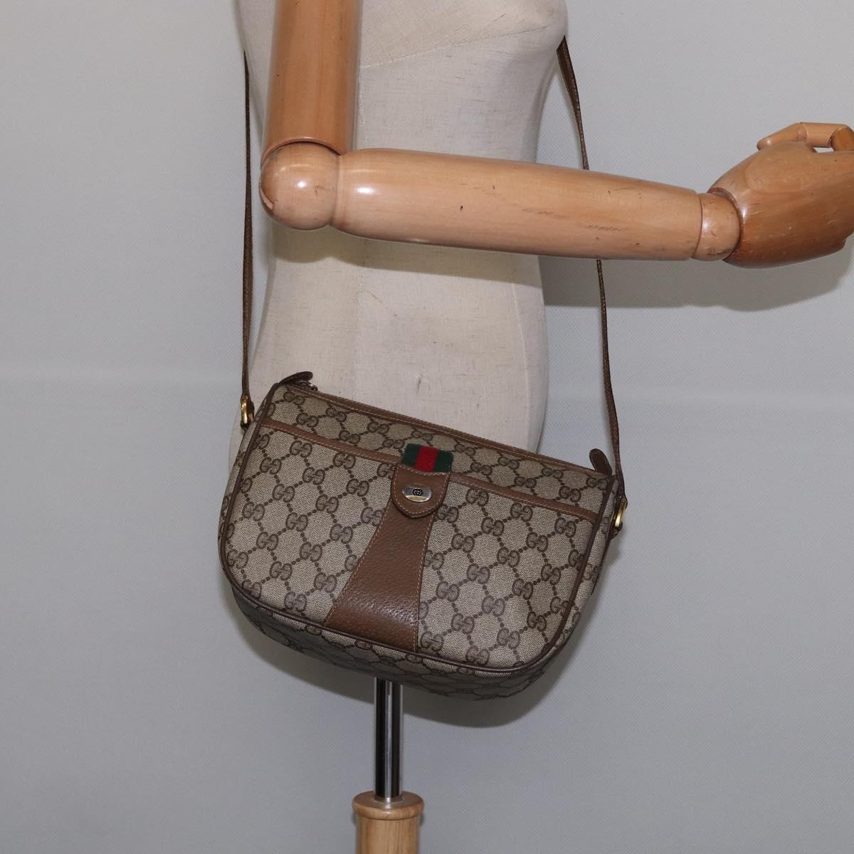 GUCCI GG Supreme Web Sherry Line Shoulder Bag PVC Beige 56 02 032 Auth 145478