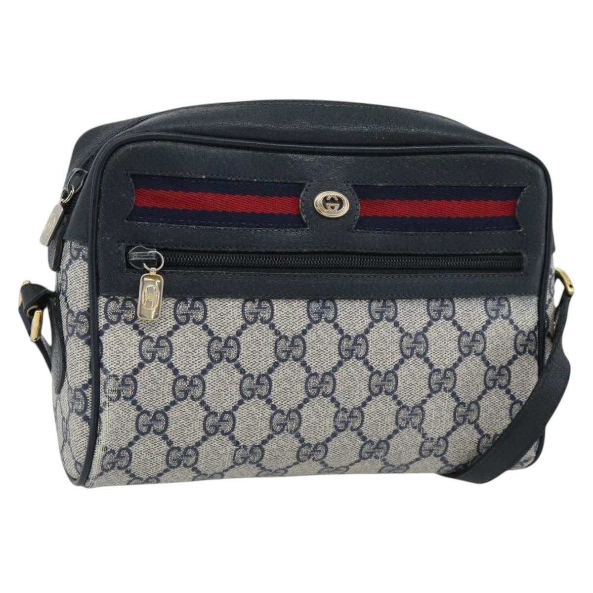 GUCCI GG Supreme Sherry Line Shoulder Bag PVC Navy Gold 98 02 087 Auth 145482