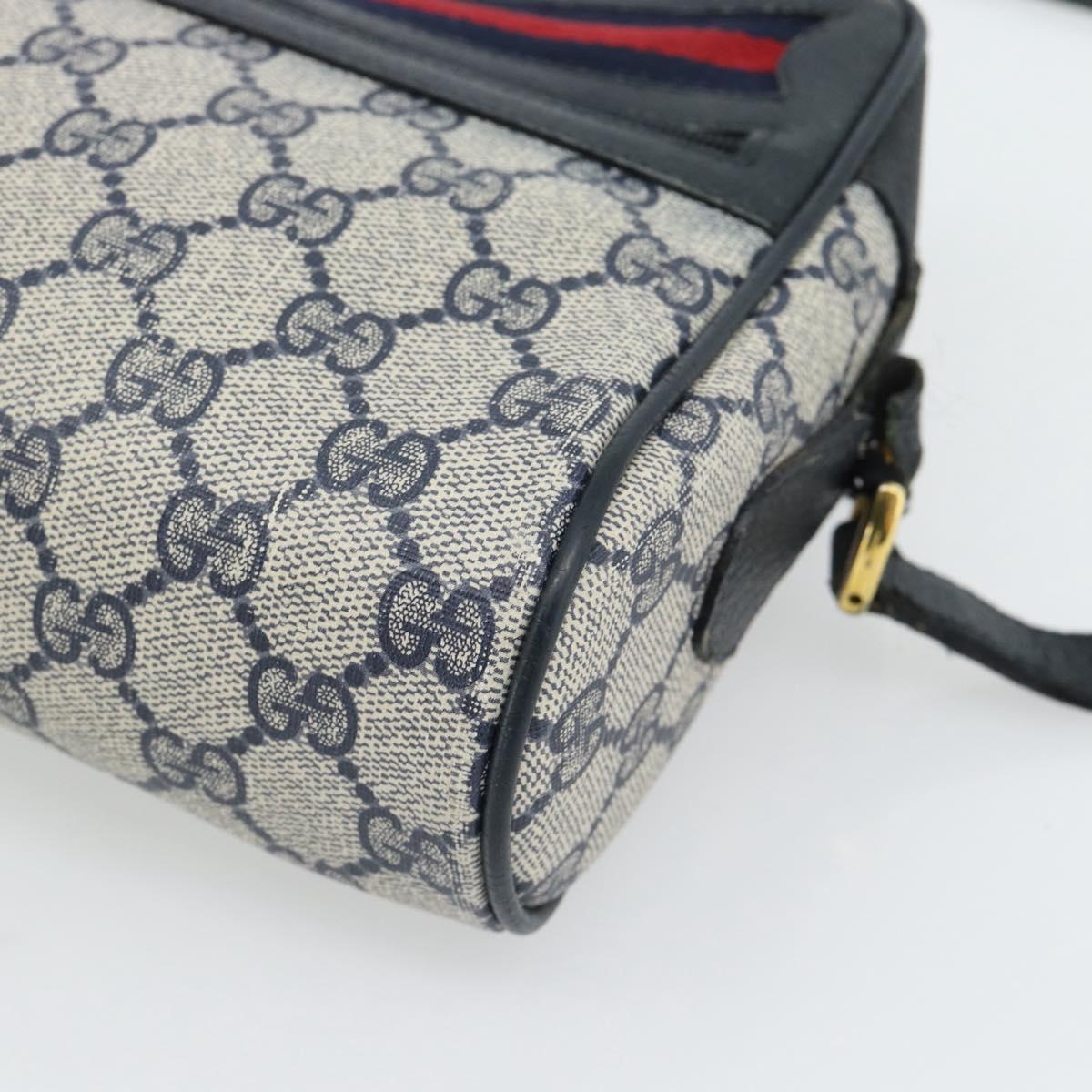 GUCCI GG Supreme Sherry Line Shoulder Bag PVC Navy Gold 98 02 087 Auth 145482