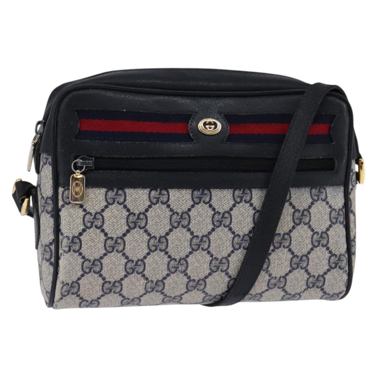 GUCCI GG Supreme Sherry Line Shoulder Bag PVC Navy Gold 98 02 087 Auth 145482
