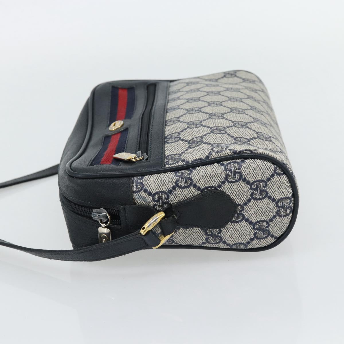 GUCCI GG Supreme Sherry Line Shoulder Bag PVC Navy Gold 98 02 087 Auth 145482