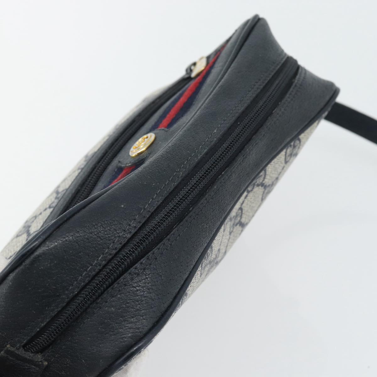 GUCCI GG Supreme Sherry Line Shoulder Bag PVC Navy Gold 98 02 087 Auth 145482