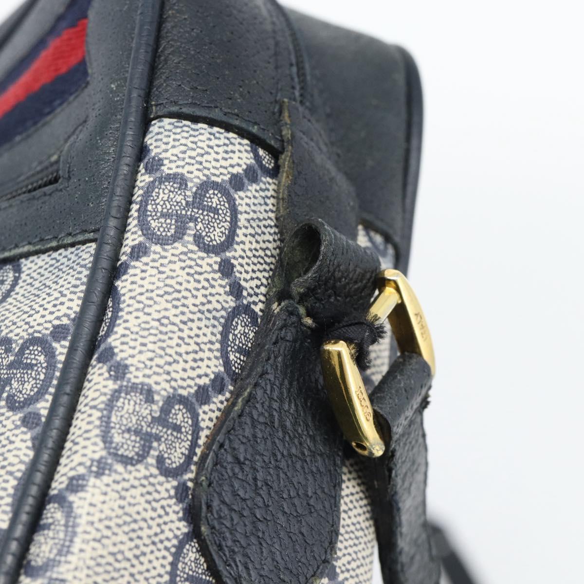 GUCCI GG Supreme Sherry Line Shoulder Bag PVC Navy Gold 98 02 087 Auth 145482