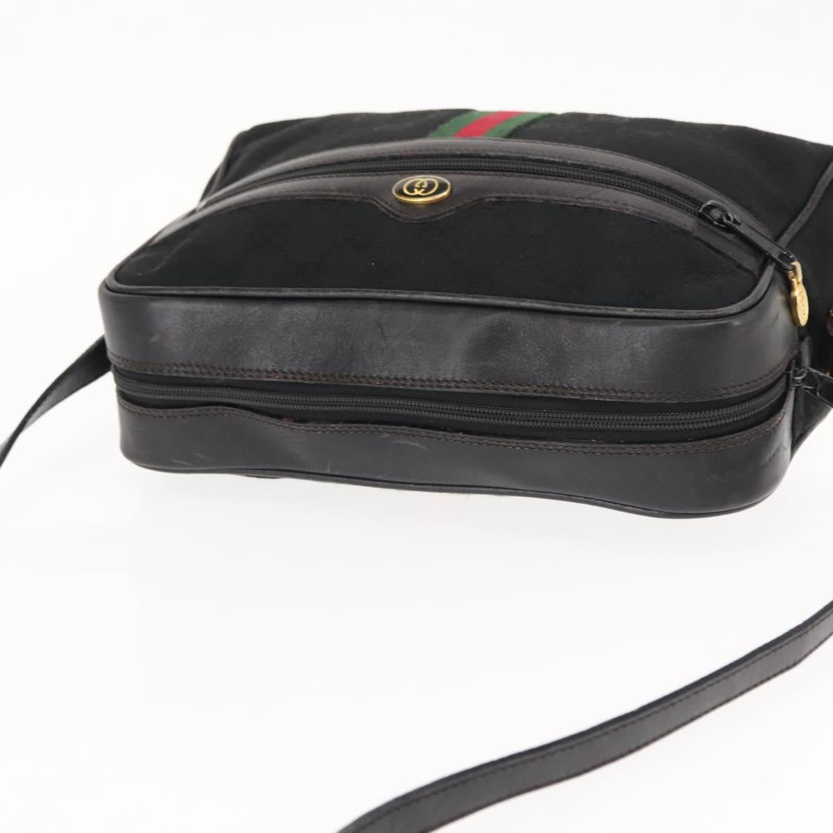 GUCCI GG Canvas Web Sherry Line Shoulder Bag Black Gold Red Auth 145483