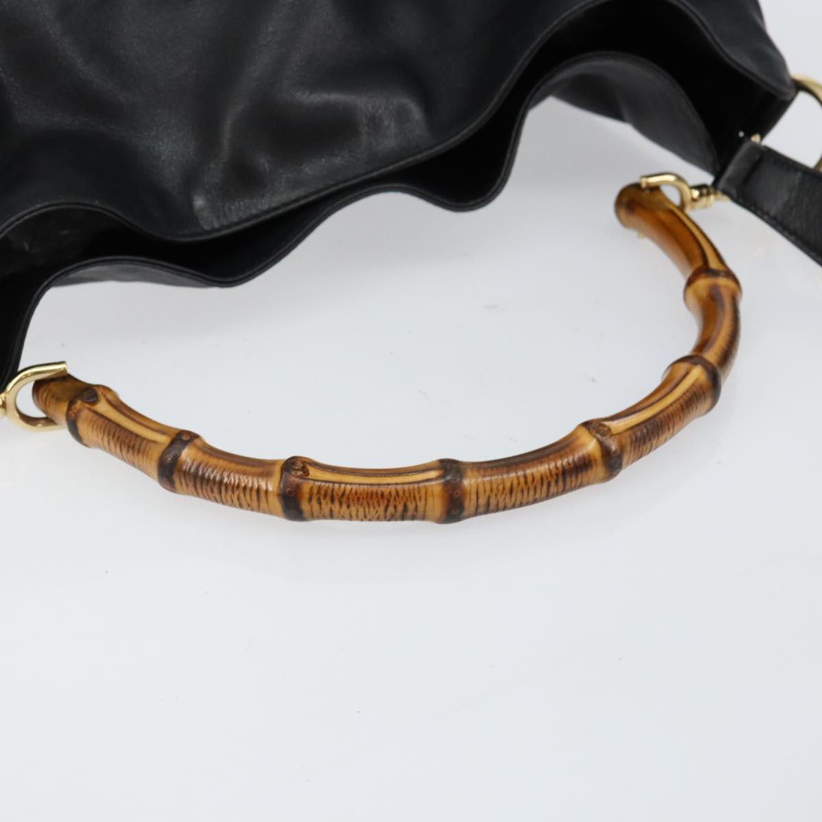 GUCCI Bamboo Hand Bag Leather 2way Black Gold 001 2058 1577 0 Auth 145485