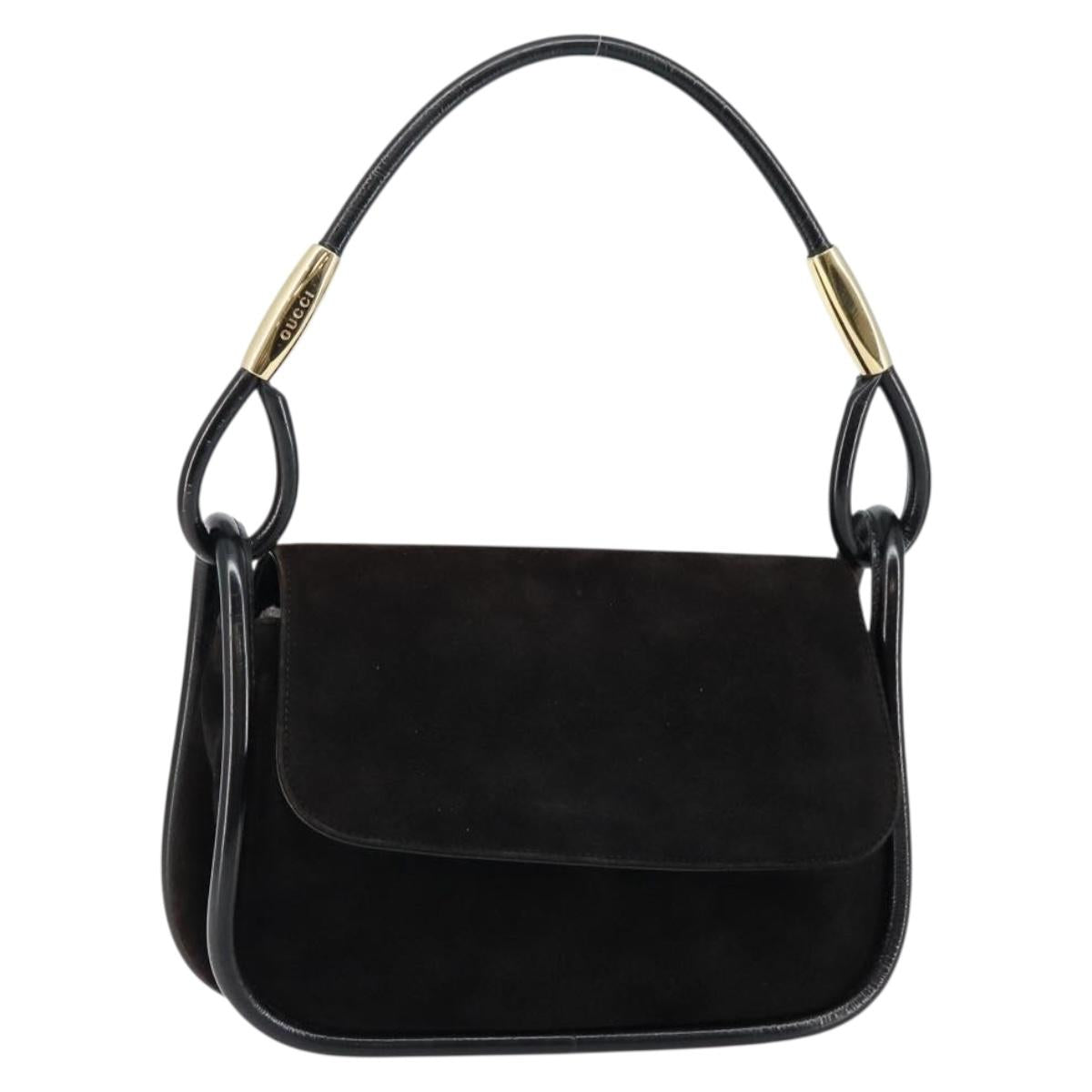 GUCCI Shoulder Bag Suede Leather Black Gold 001 2684 1777 Auth 145486