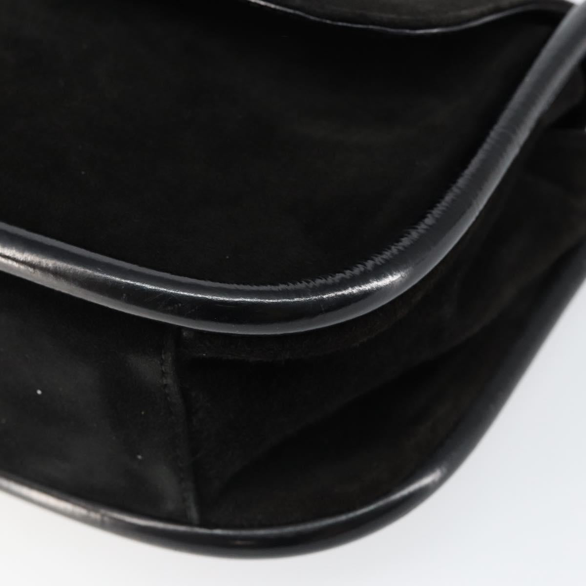 GUCCI Shoulder Bag Suede Leather Black Gold 001 2684 1777 Auth 145486