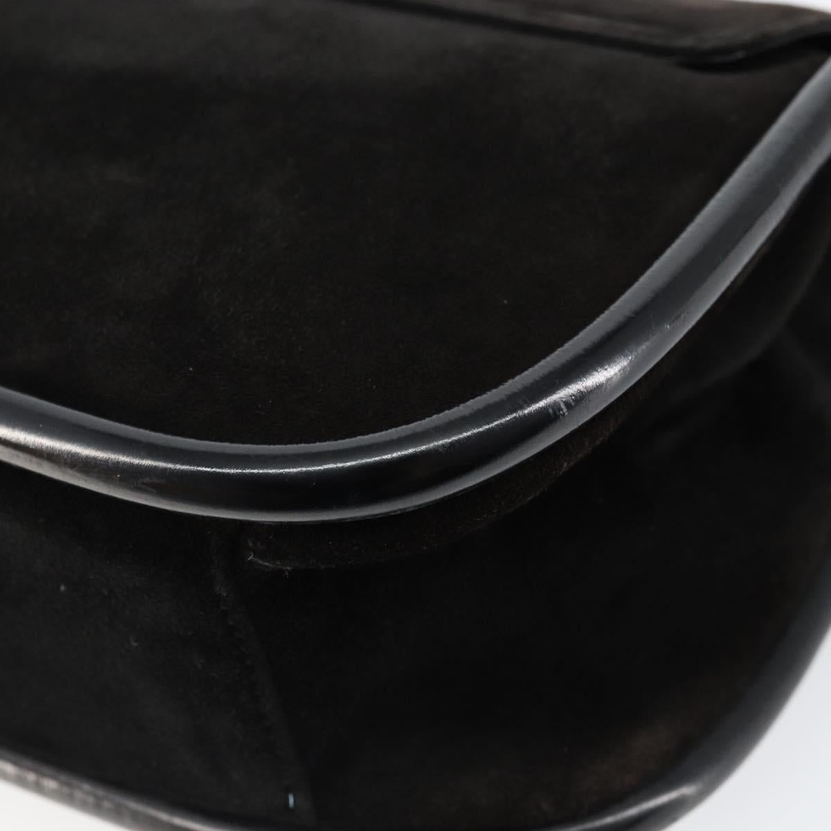 GUCCI Shoulder Bag Suede Leather Black Gold 001 2684 1777 Auth 145486