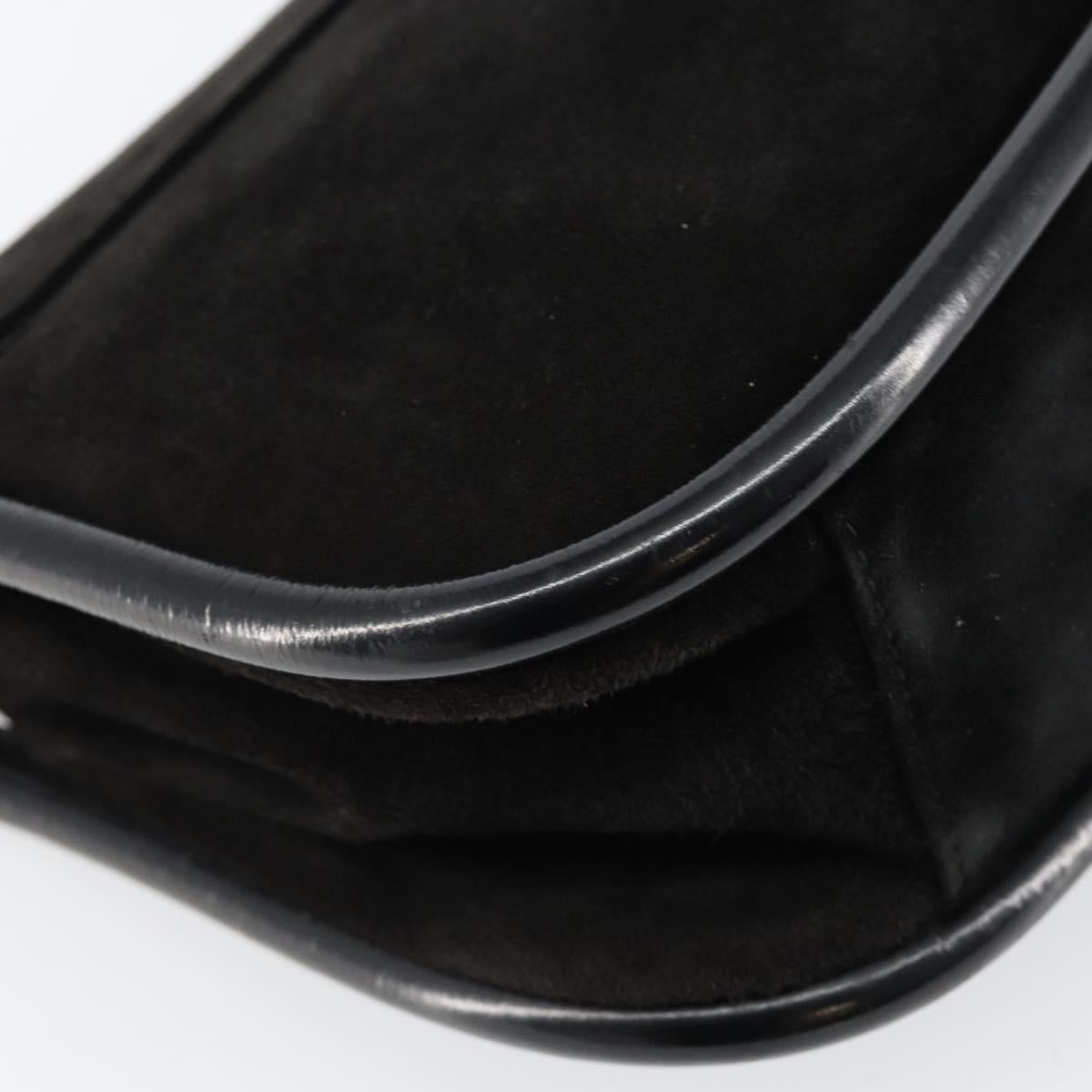 GUCCI Shoulder Bag Suede Leather Black Gold 001 2684 1777 Auth 145486