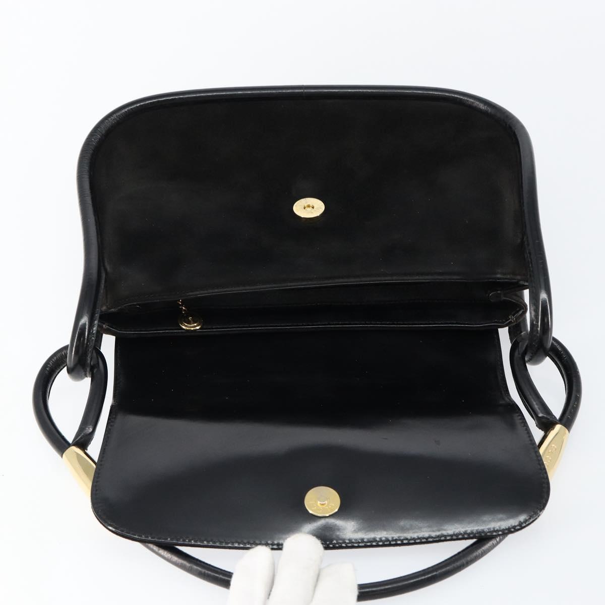 GUCCI Shoulder Bag Suede Leather Black Gold 001 2684 1777 Auth 145486