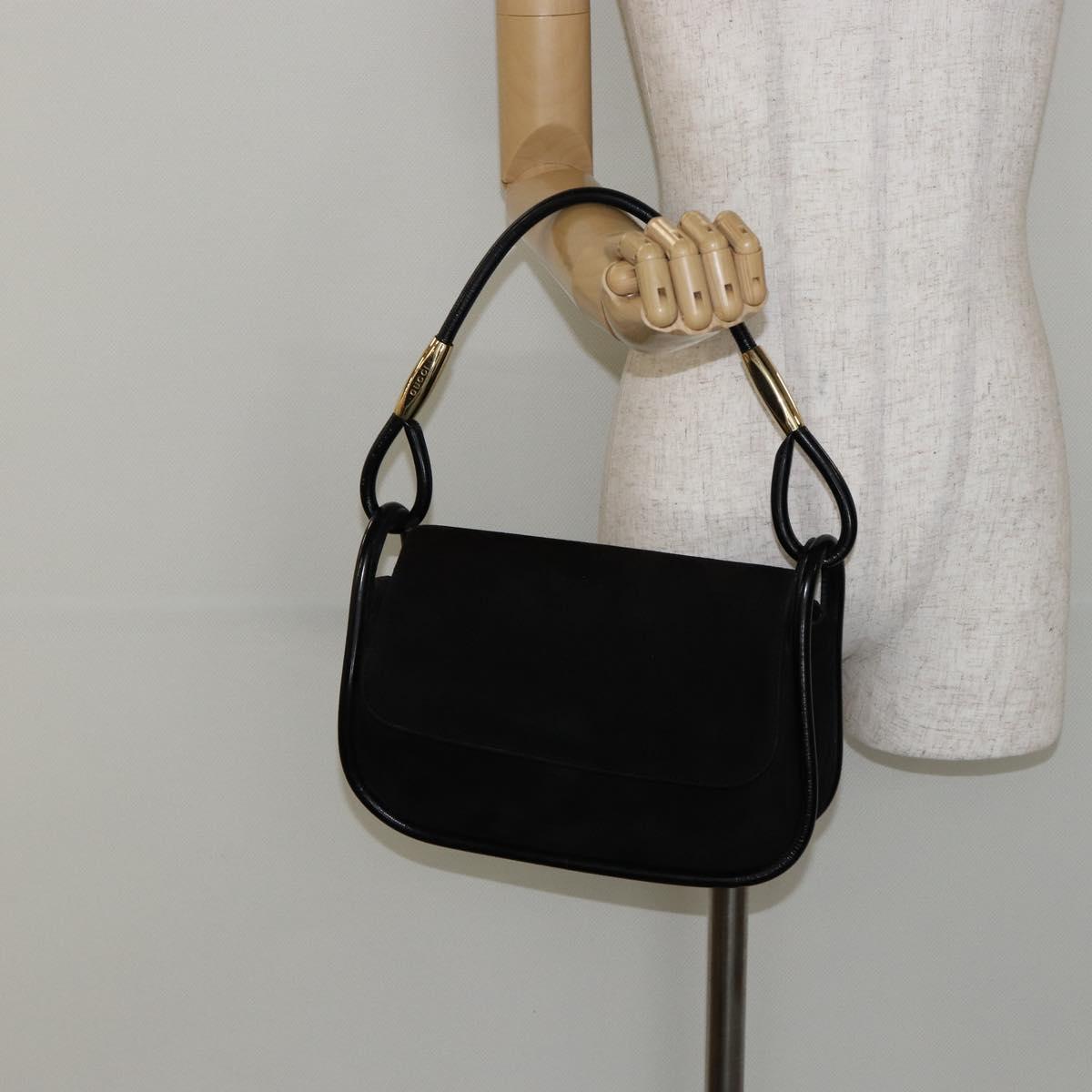 GUCCI Shoulder Bag Suede Leather Black Gold 001 2684 1777 Auth 145486
