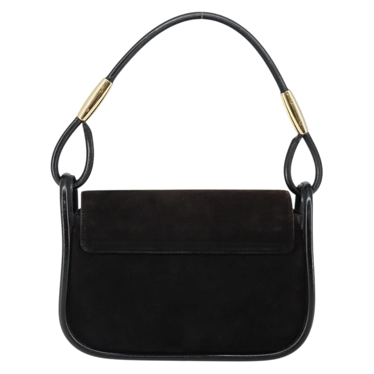 GUCCI Shoulder Bag Suede Leather Black Gold 001 2684 1777 Auth 145486
