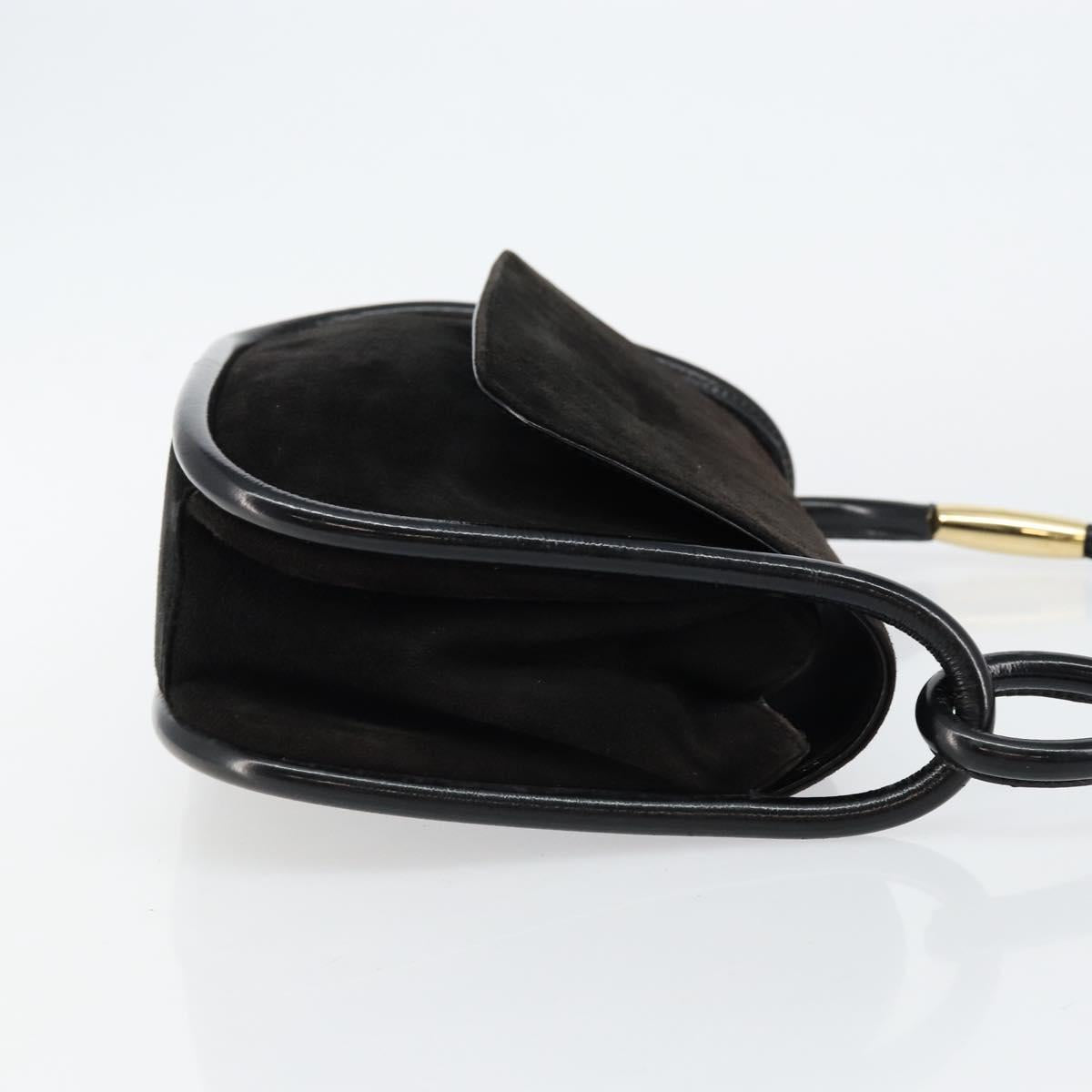 GUCCI Shoulder Bag Suede Leather Black Gold 001 2684 1777 Auth 145486