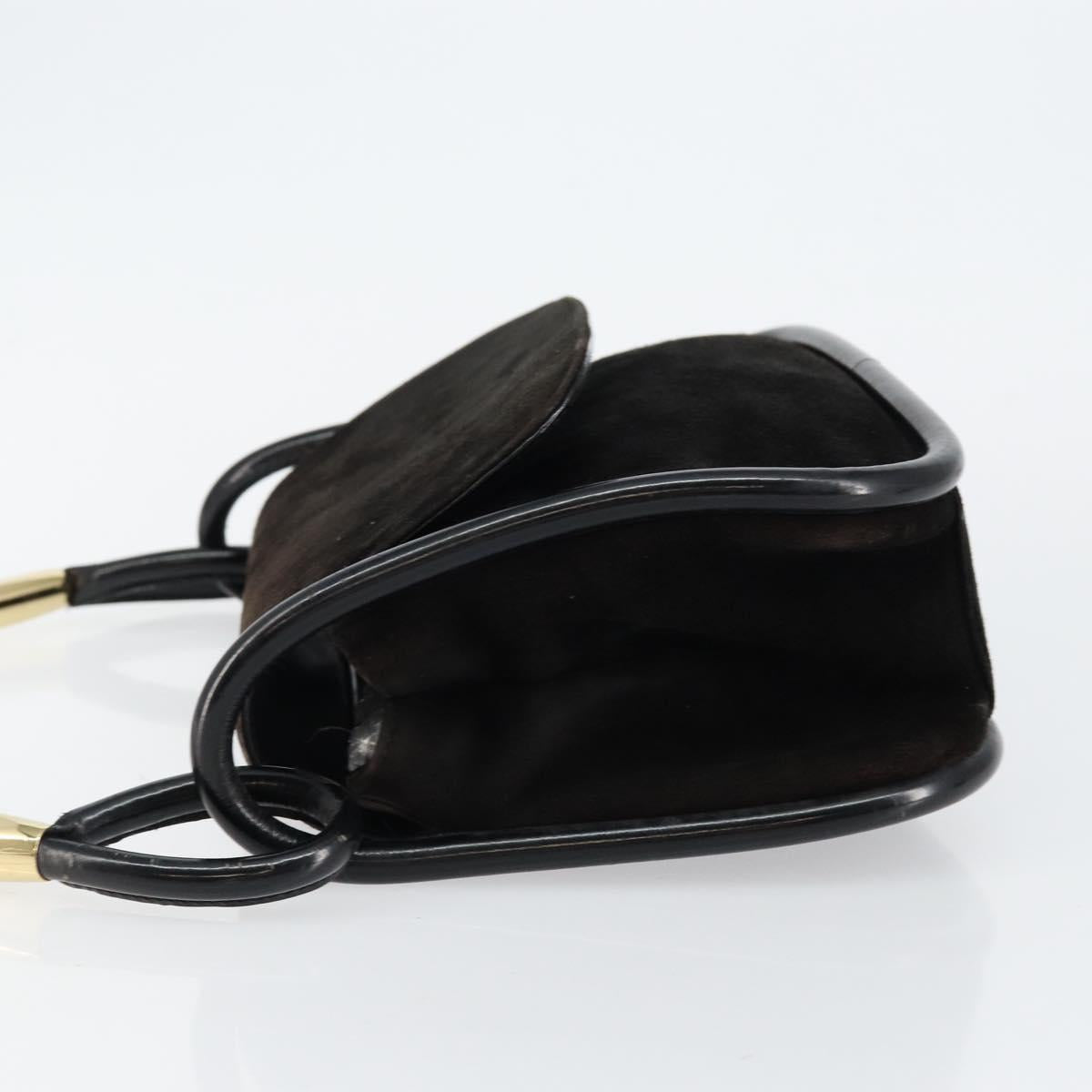 GUCCI Shoulder Bag Suede Leather Black Gold 001 2684 1777 Auth 145486