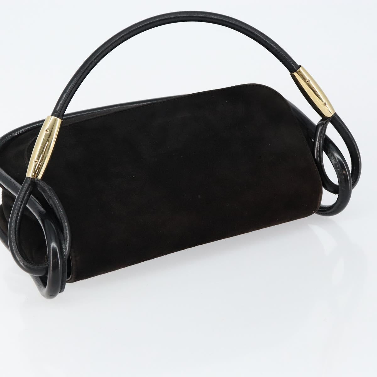 GUCCI Shoulder Bag Suede Leather Black Gold 001 2684 1777 Auth 145486