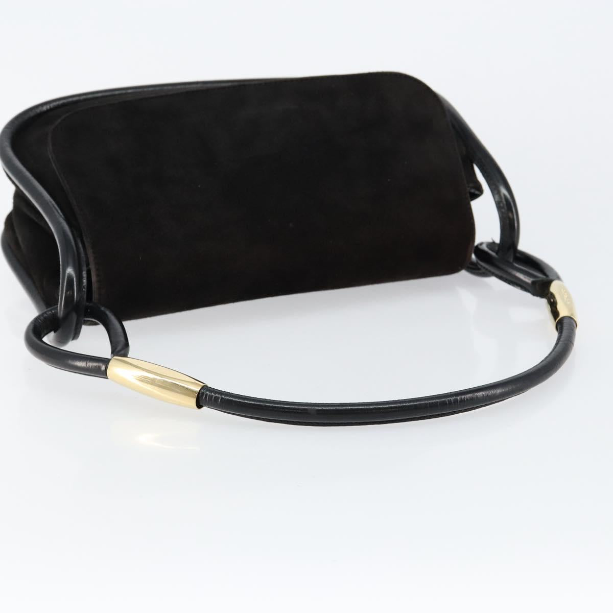 GUCCI Shoulder Bag Suede Leather Black Gold 001 2684 1777 Auth 145486
