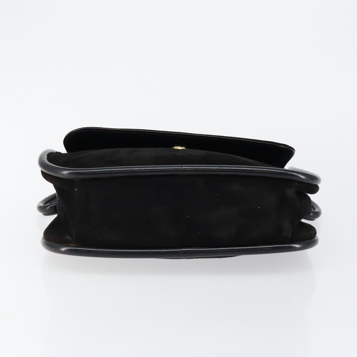 GUCCI Shoulder Bag Suede Leather Black Gold 001 2684 1777 Auth 145486