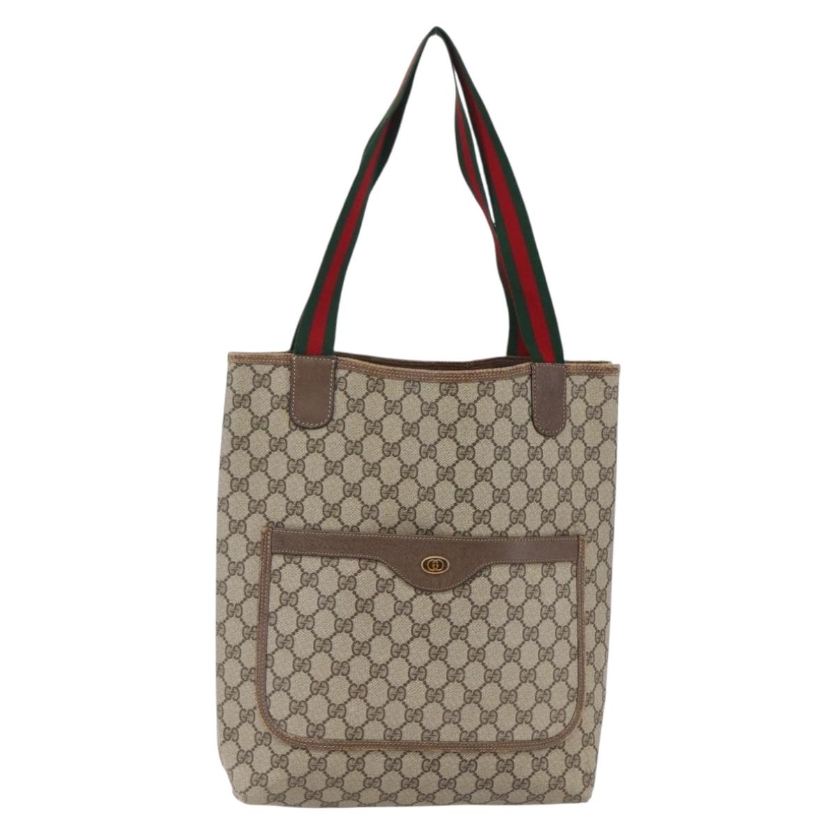 GUCCI GG Supreme Web Sherry Line Tote Bag PVC Beige Red 39 02 003 Auth 145488