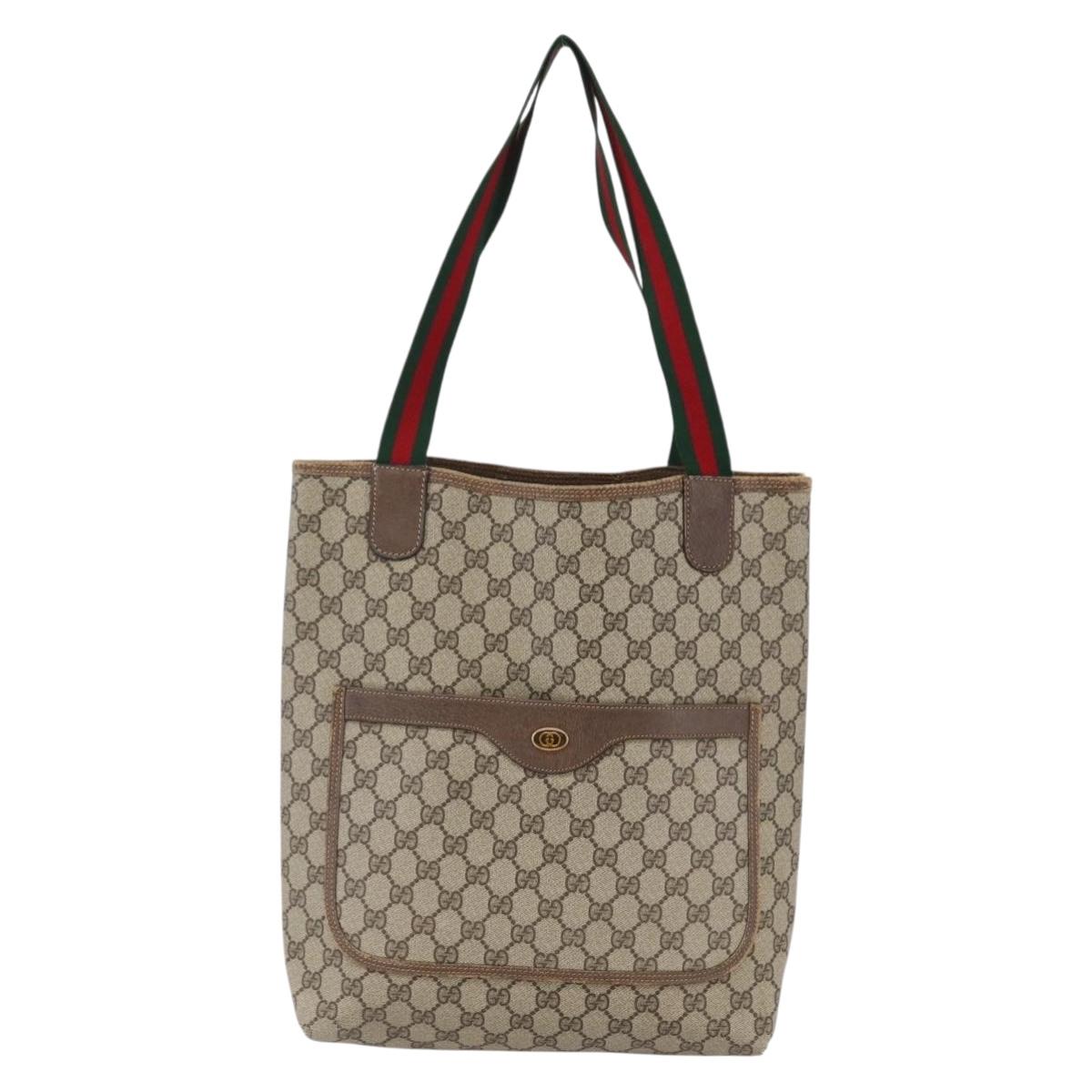 GUCCI GG Supreme Web Sherry Line Tote Bag PVC Beige Red 39 02 003 Auth 145488