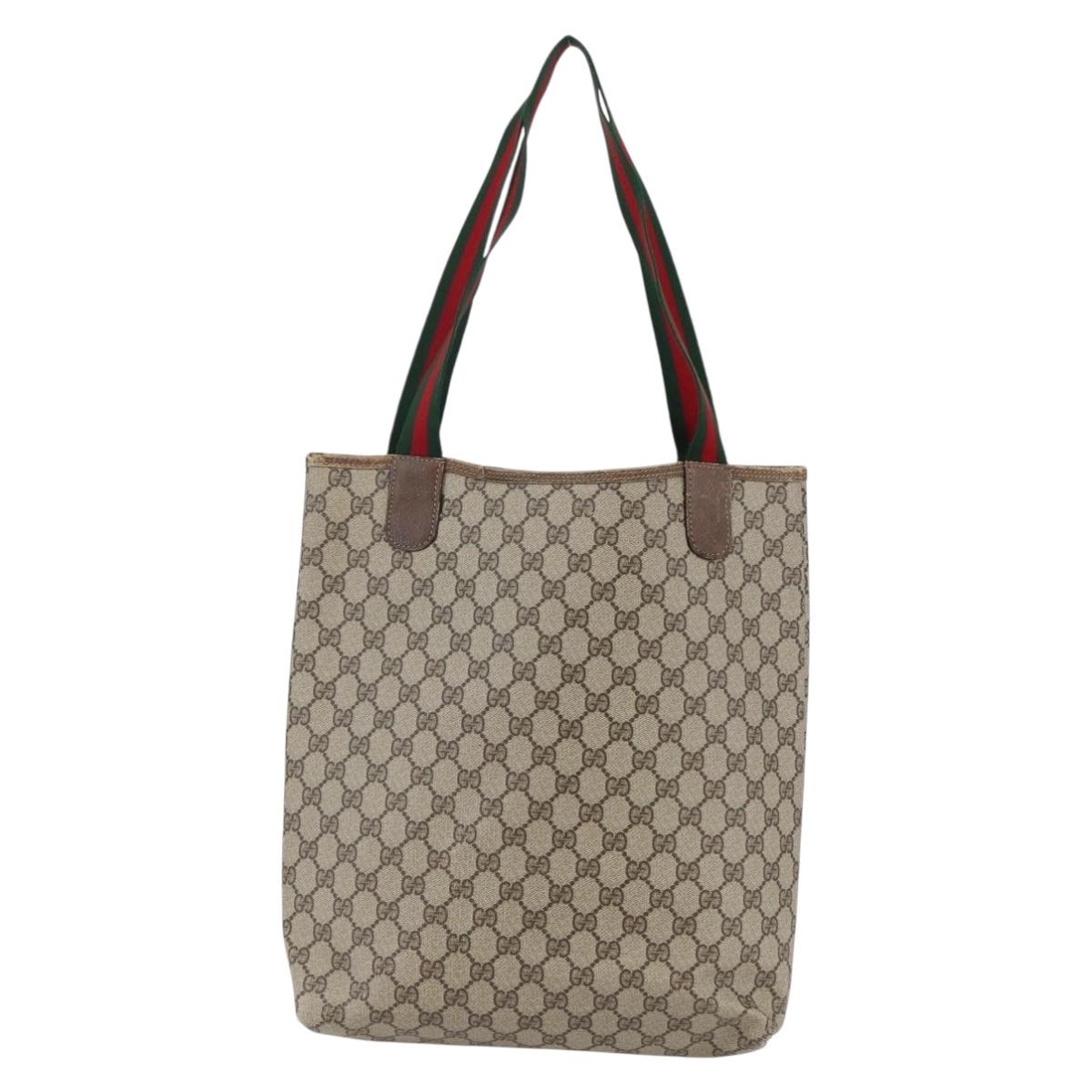 GUCCI GG Supreme Web Sherry Line Tote Bag PVC Beige Red 39 02 003 Auth 145488