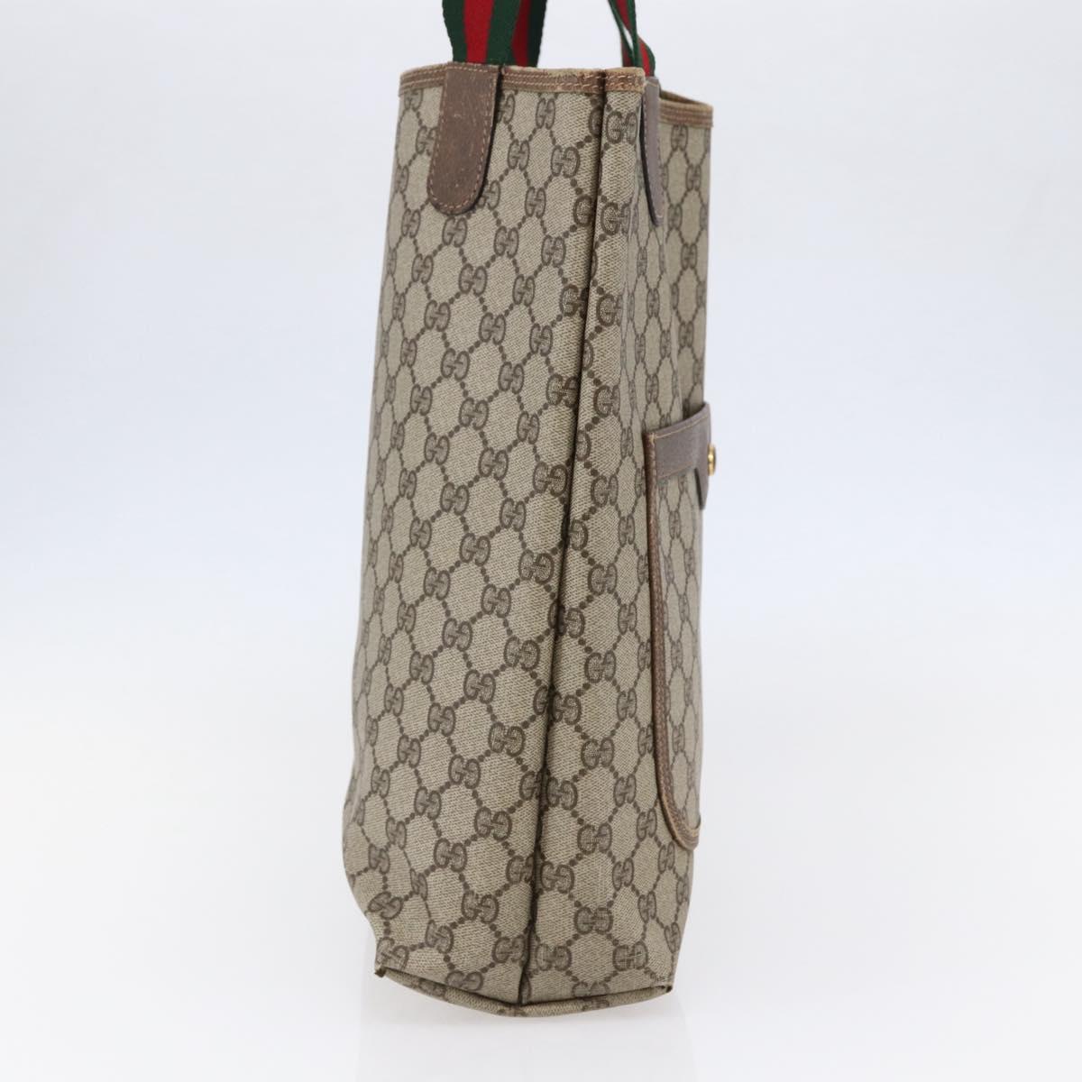 GUCCI GG Supreme Web Sherry Line Tote Bag PVC Beige Red 39 02 003 Auth 145488
