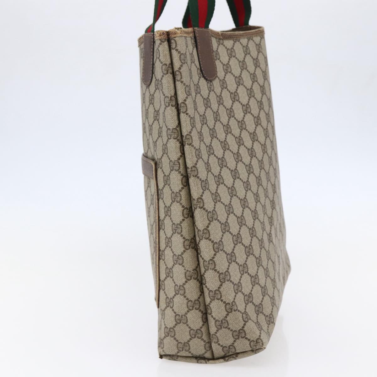 GUCCI GG Supreme Web Sherry Line Tote Bag PVC Beige Red 39 02 003 Auth 145488