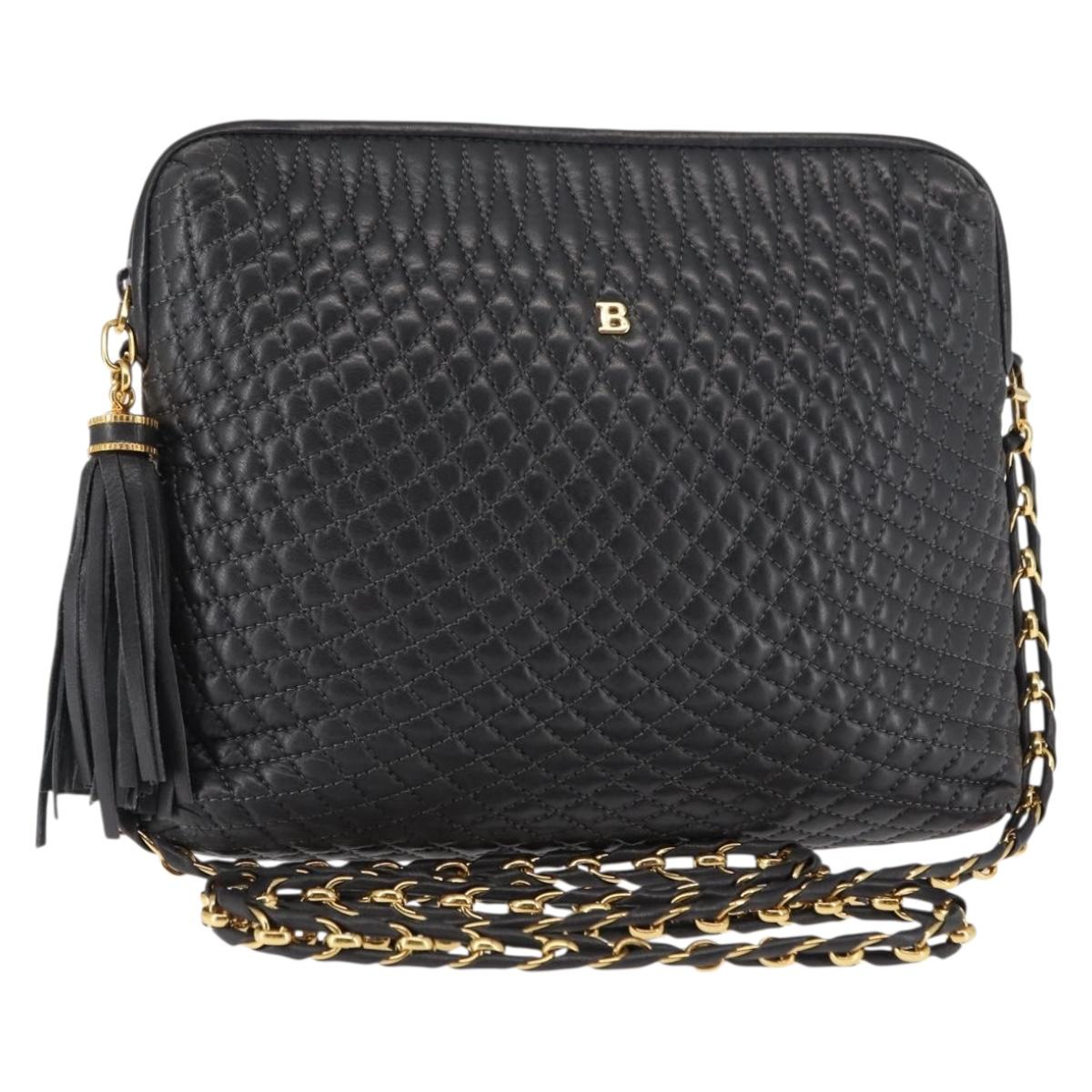 BALLY Chain Shoulder Bag Leather Black Auth 145489
