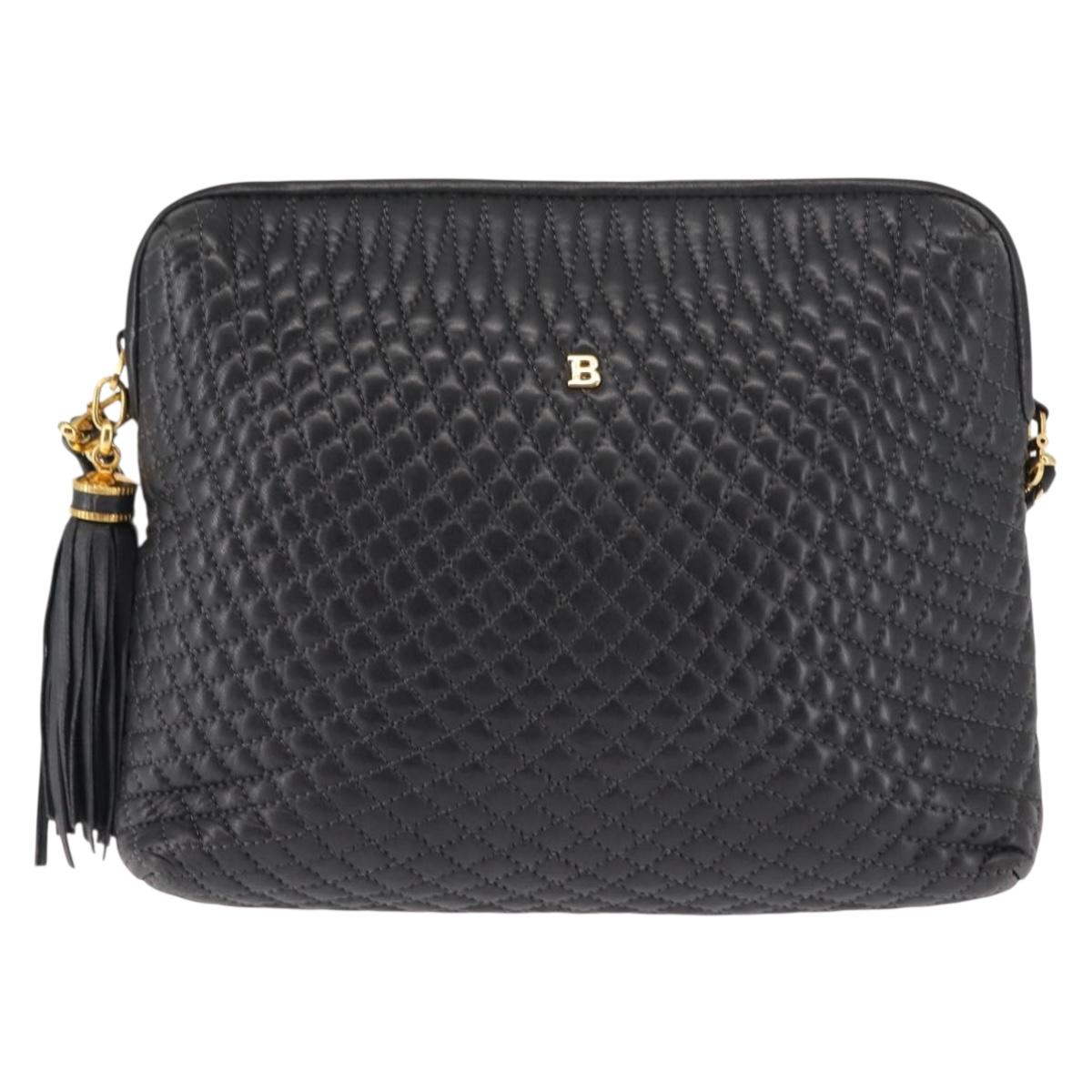 BALLY Chain Shoulder Bag Leather Black Auth 145489