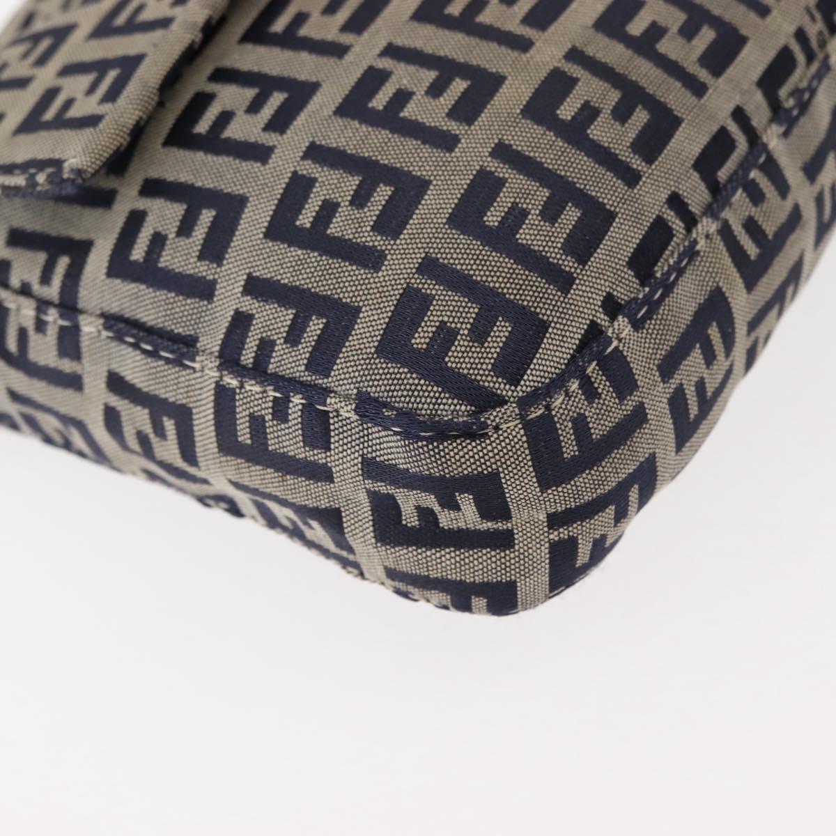 FENDI Zucchino Canvas Mamma Baguette Shoulder Bag Navy Silver Auth 145490