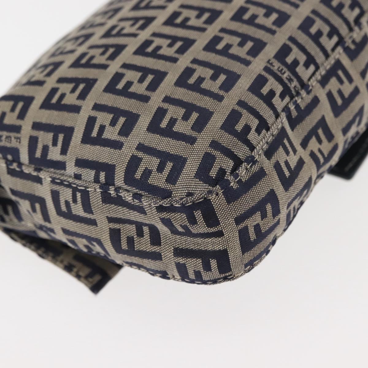 FENDI Zucchino Canvas Mamma Baguette Shoulder Bag Navy Silver Auth 145490