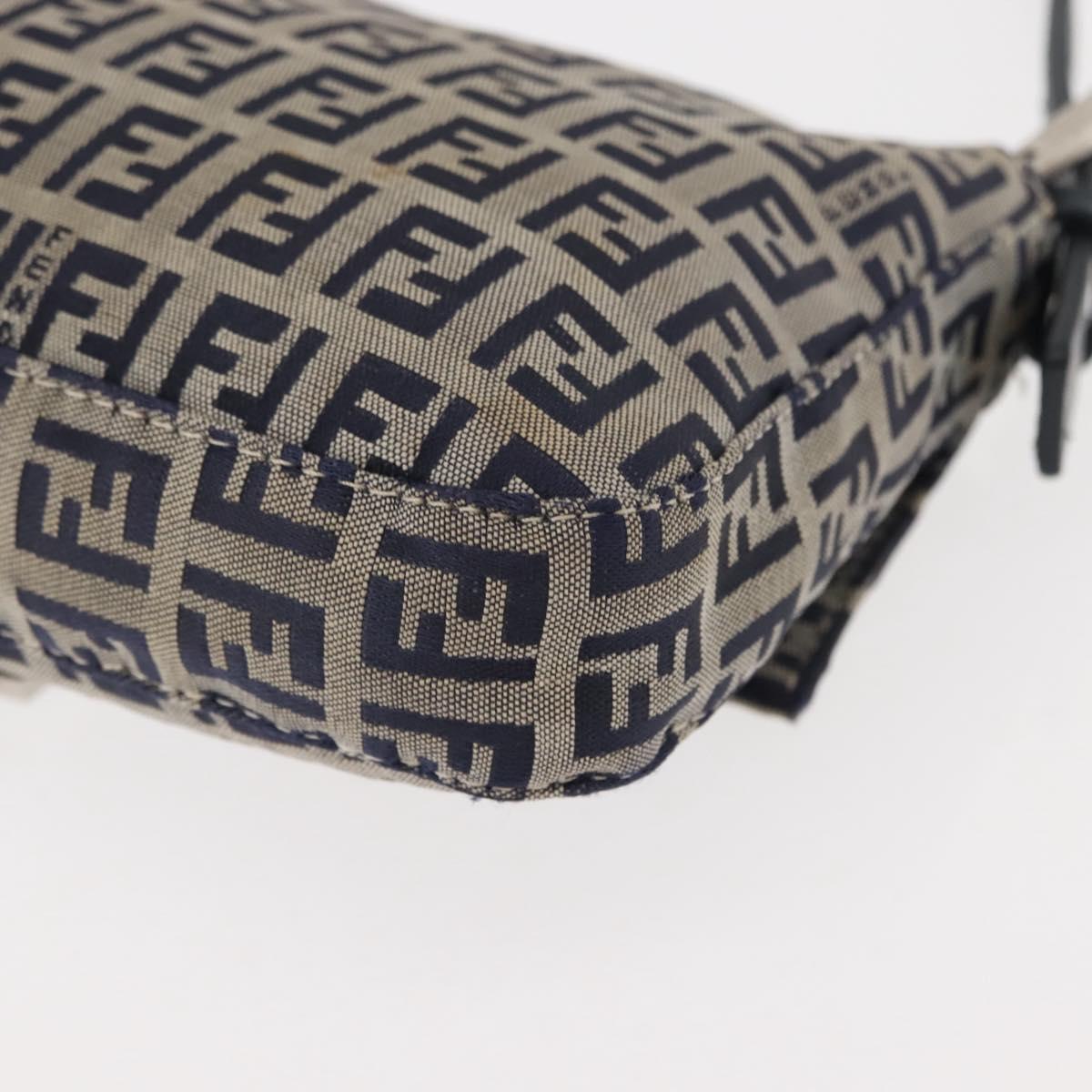 FENDI Zucchino Canvas Mamma Baguette Shoulder Bag Navy Silver Auth 145490