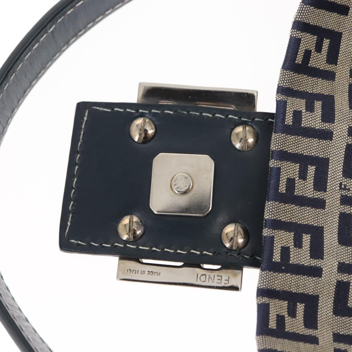 FENDI Zucchino Canvas Mamma Baguette Shoulder Bag Navy Silver Auth 145490