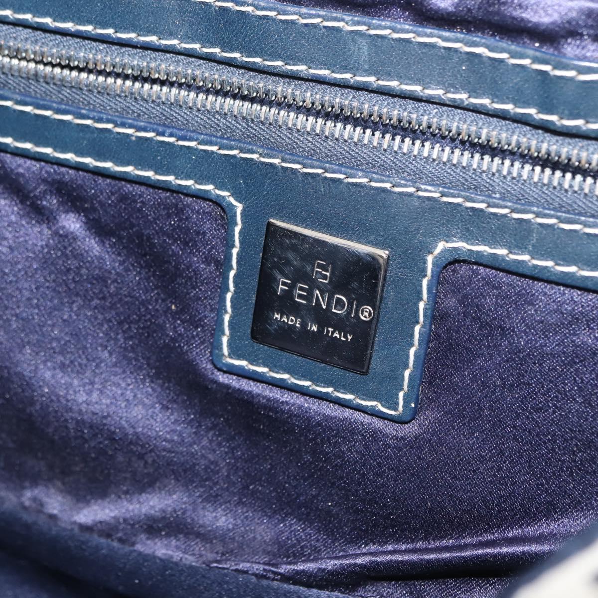 FENDI Zucchino Canvas Mamma Baguette Shoulder Bag Navy Silver Auth 145490