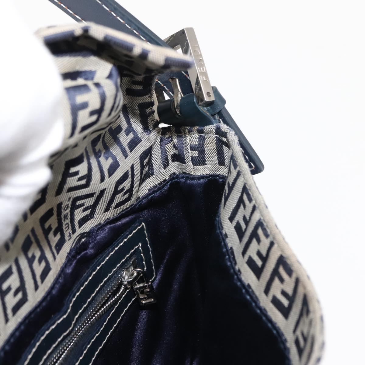 FENDI Zucchino Canvas Mamma Baguette Shoulder Bag Navy Silver Auth 145490