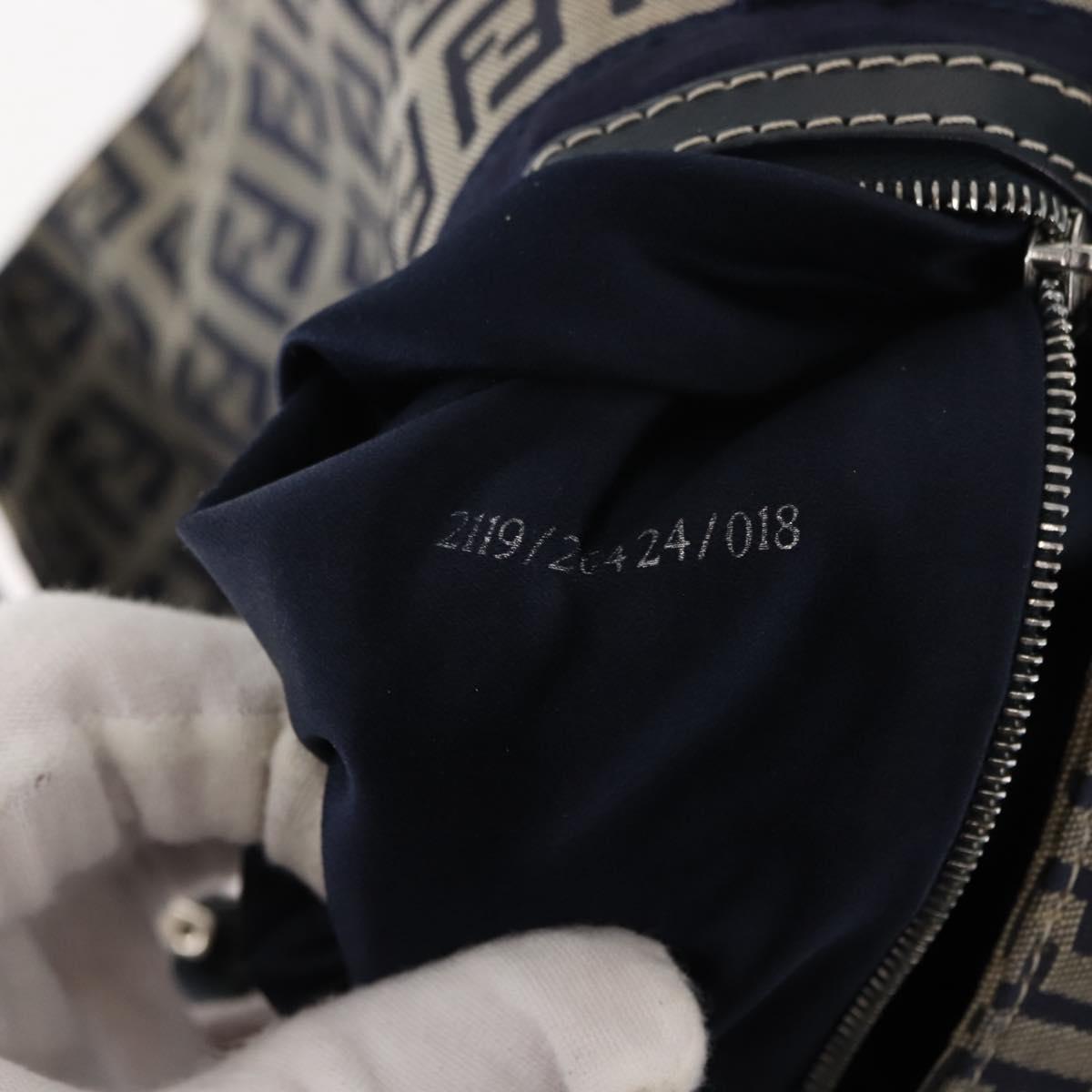 FENDI Zucchino Canvas Mamma Baguette Shoulder Bag Navy Silver Auth 145490